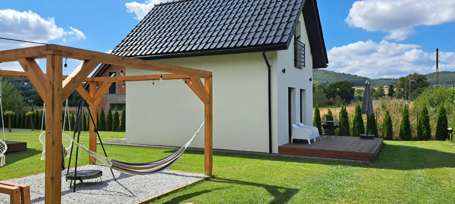 Domek pod Sosnową Górą 2, Taras, Grill, Ogród, Widok, Noclegi Żelazno, Kotlina Kłodzka, Góry, Sudety, Wypoczynek