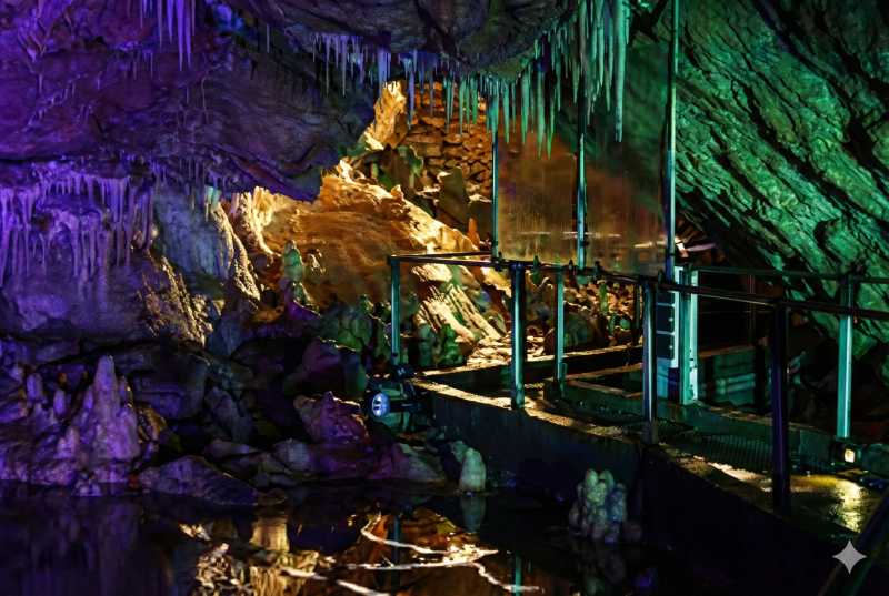 Oświetlone trasy turystyczne w jaskini